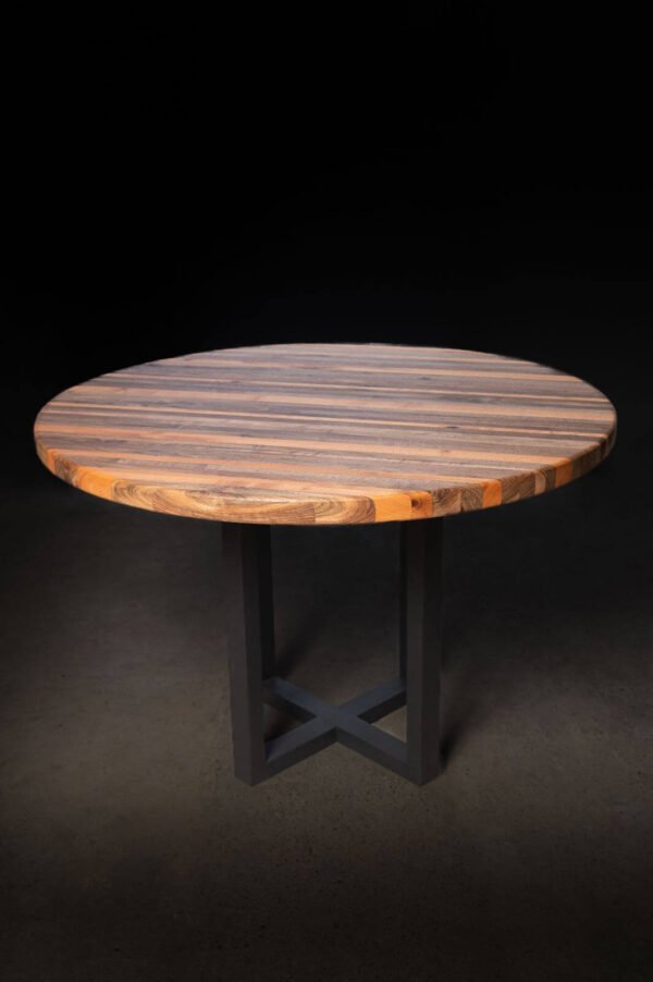 Masă rotundă din lemn masiv de nuc și cireș