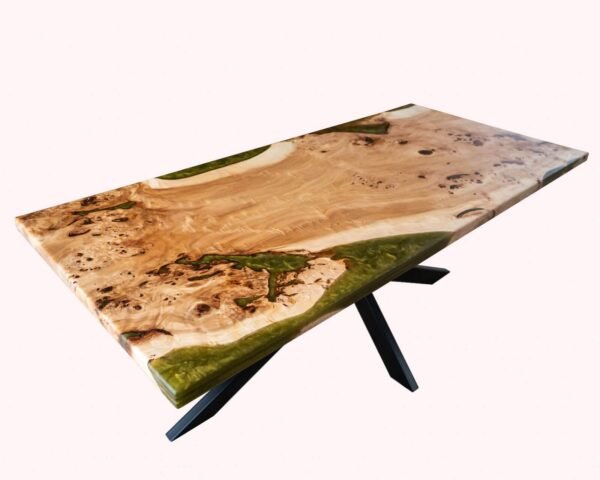 Masa din lemn masiv de plop cu rășină epoxidică verde-MW13